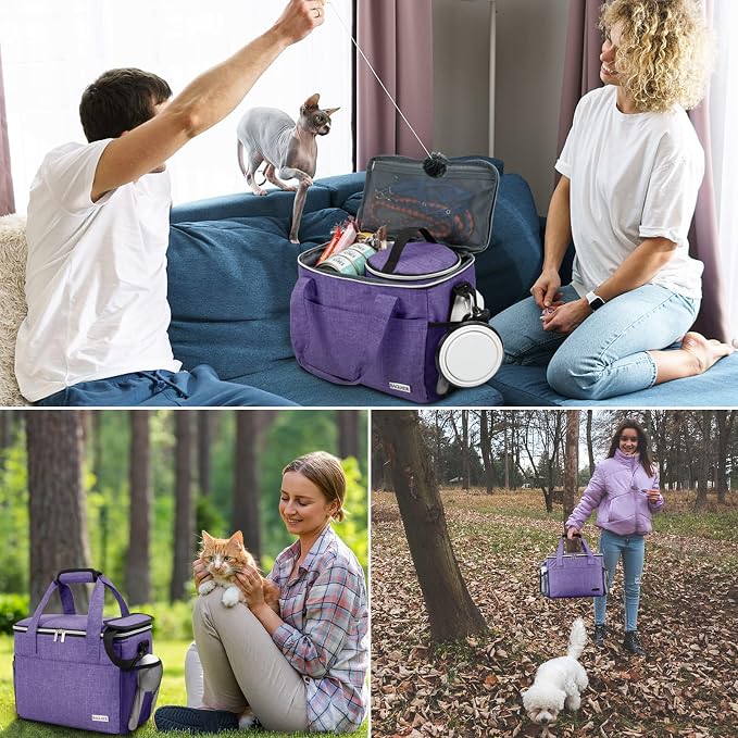 BAGLHER Dog Travel Bag Backpack Pet Supplies Backpack 5-Piece Set with Shoulder Strap 2 Lined Pet Food Containers 2 Foldable Feeding Bowls Essential Kit for Pet Travel - Image 5