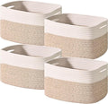 ICERZCZ Storage Baskets for Shelves, Woven Storage Basket, Bins for Cube Storage, Cotton Rope Basket with Handles for Toy, Book, and Clothes Living Room, (4 Packs) Off White & Brown by ICERZCZ