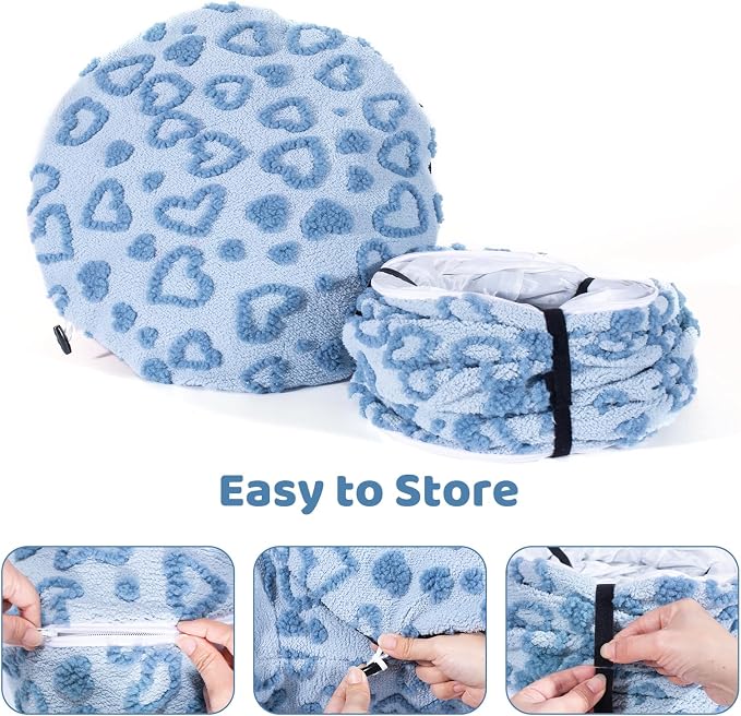 Cat Tunnel Bed, Cute Cat Tunnel Toy with Washable Cushion, Fits Indoor Cats up to 25 lbs, Cute Peekaboo Cave Pet Bed for Kittens, Rabbits, Blue Heart - Image 4