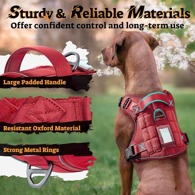 rabbitgoo Tactical Dog Harness for Large Dogs, No Pull Service Pet Vest | Military Molle System & Easy Control Handle, Adjustable and Reflective for Walking and Training, Red, Large - Image 6