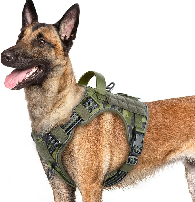 rabbitgoo Tactical Dog Harness for Large Dogs, No Pull Service Pet Vest | Military Molle System & Easy Control Handle, Adjustable and Reflective for Walking and Training, Green Camo, Large by rabbitgoo