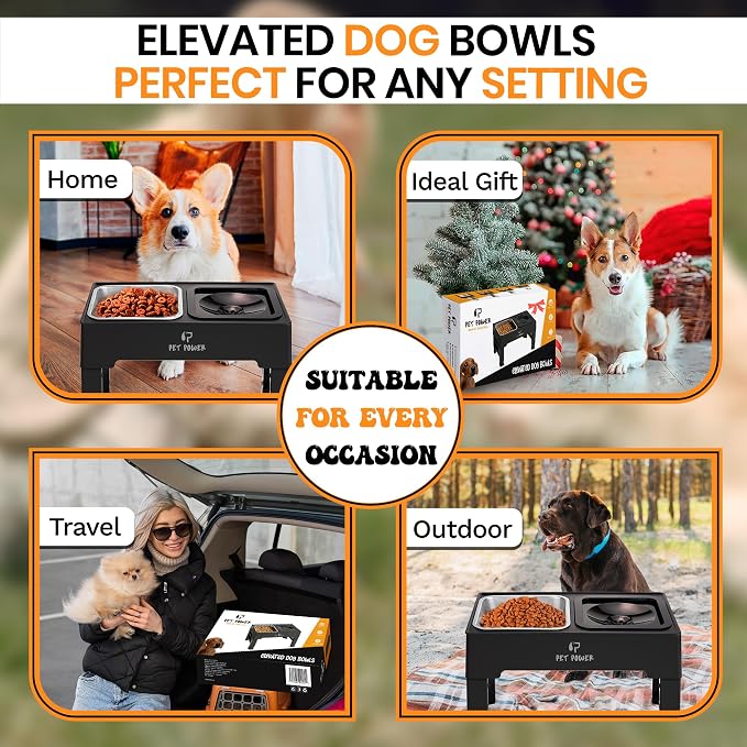 Elevated Dog Bowls, Raised Dog Bowl Stand with 4 Adjustable Heights, Stainless Steel Food Bowl & No-Spill Water Bowl – Dog Bowls Elevated for Small, Medium & Large Dogs - Image 7