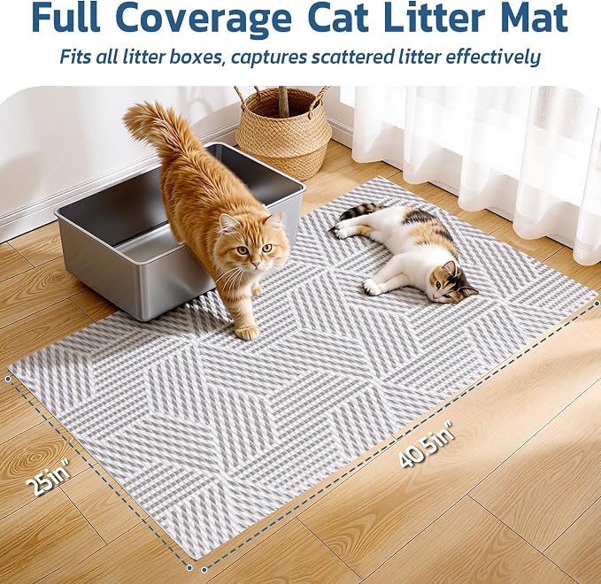 Cat Litter Mat, 40"x25" Jumbo Foam Litter Box Mat | Extra Large Coverage, Soft on Paws, Trimmable Design, BPA-Free Foam, Leak-Proof, Machine Washable, Beige Geo - Image 2