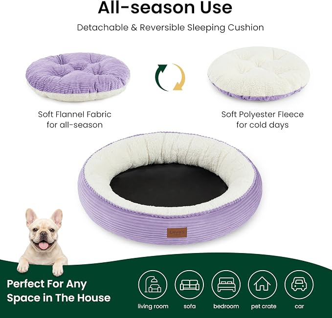 Love's cabin Round Donut Cat and Dog Cushion Bed, 30in Pet Bed for Medium or Large Dogs, Anti-Slip & Water-Resistant Bottom, Soft Durable Fabric Pet Beds, Washable Calming Cat Bed, Violet - Image 3