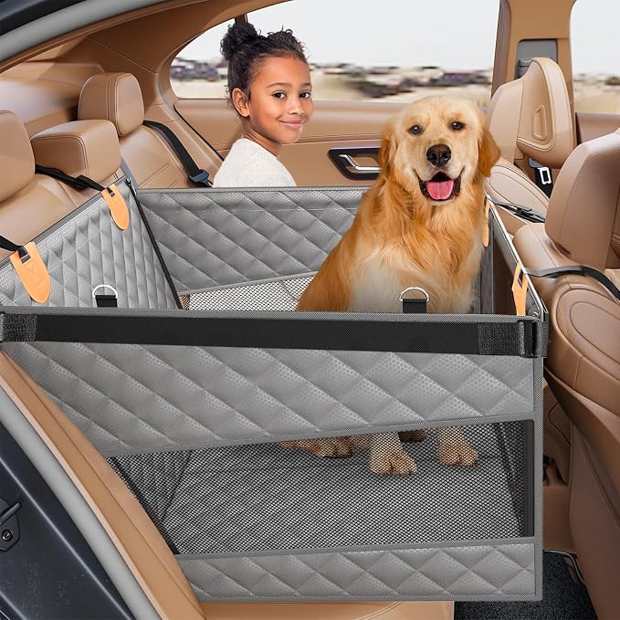 PETICON Large Dog Car Seat, Back Seat Extender for Dogs with Hard Bottom | Waterproof Medium Carseat for Dogs with 3 Mesh Windows, Pet Seat Cover for Cars, Trucks and SUVs by PETICON