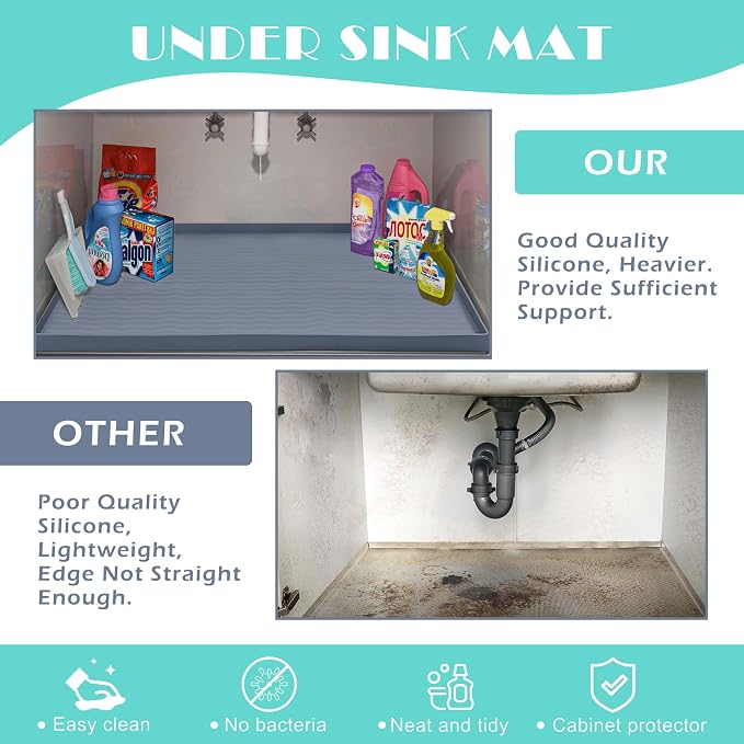 URMONA Waterproof Silicone Under Sink Mat 40'' x 22'' Shelf Liner for Kitchen and Bathroom, Cabinet and Counter Protector, Storage and Organizers, Litter Mat, Pet Cat Puppy Essentials(Brown) - Image 5