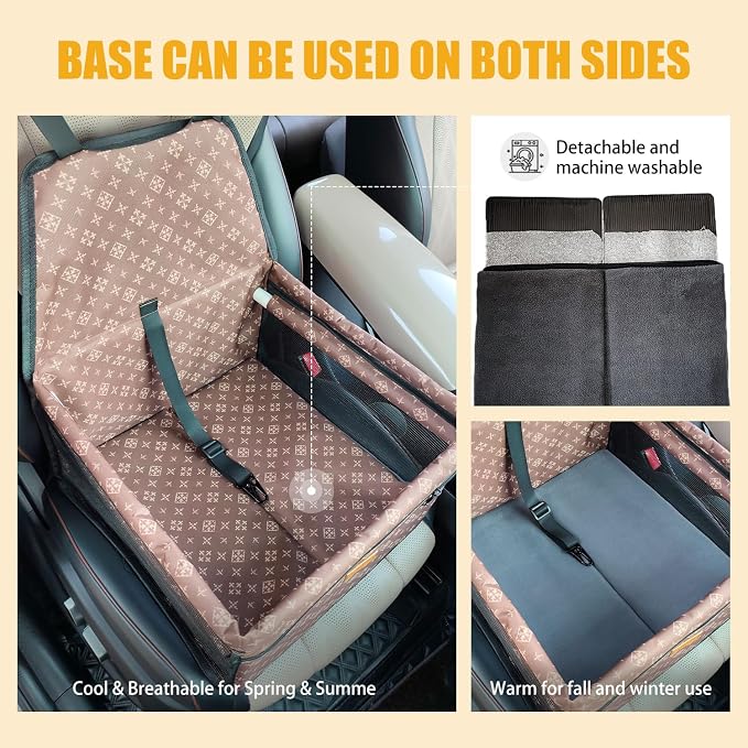 Pet Dog Booster Seat, Upgrading the Framed wall to Prevent Collapse，Breathable and Foldable Pet Car Basket，Removable andWashable pet car seat (Brown) - Image 5