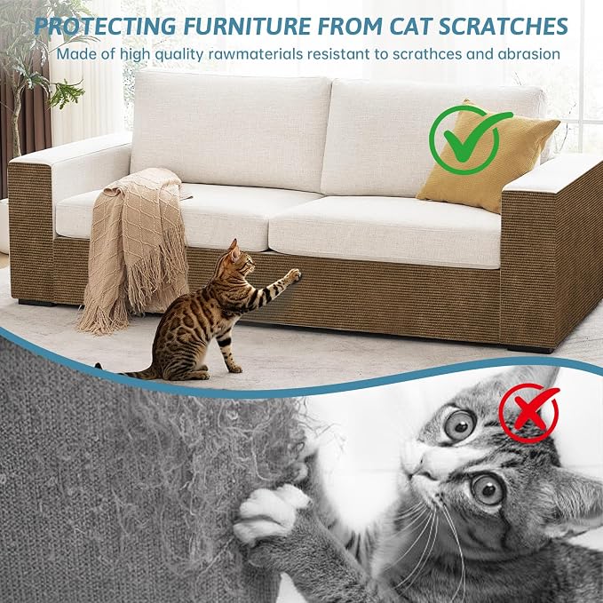 Heavy Duty Cat Scratch Mat for Couch (Brown, 39.3" x 15.8") | Self-Adhesive Furniture Protector for Cats, Trimmable Cat Scratcher Carpet, DIY Climbing Pad for Couch, Sofa, Door - Image 3