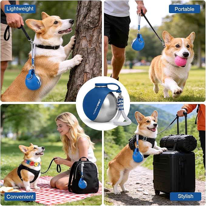 Portable Dog Water Bottle 10oz Stainless Steel Travel Dog Water Dispenser with Bowl No-Spill Puppy Water Bottle for Walking Hiking Small Dog Water Bottle (Sapphire Blue) - Image 4