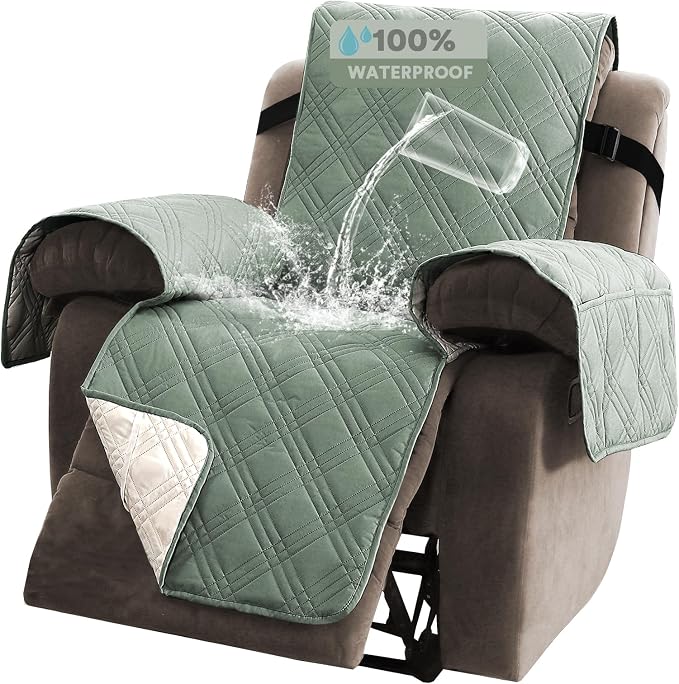 PrinceDeco Recliner Cover 100% Waterproof Couch Cover Sofa Cover for Living Room Water Resistant Furniture Protector with Elastic Straps for Pets Dog(Recliner28,Lily Pad) by PrinceDeco