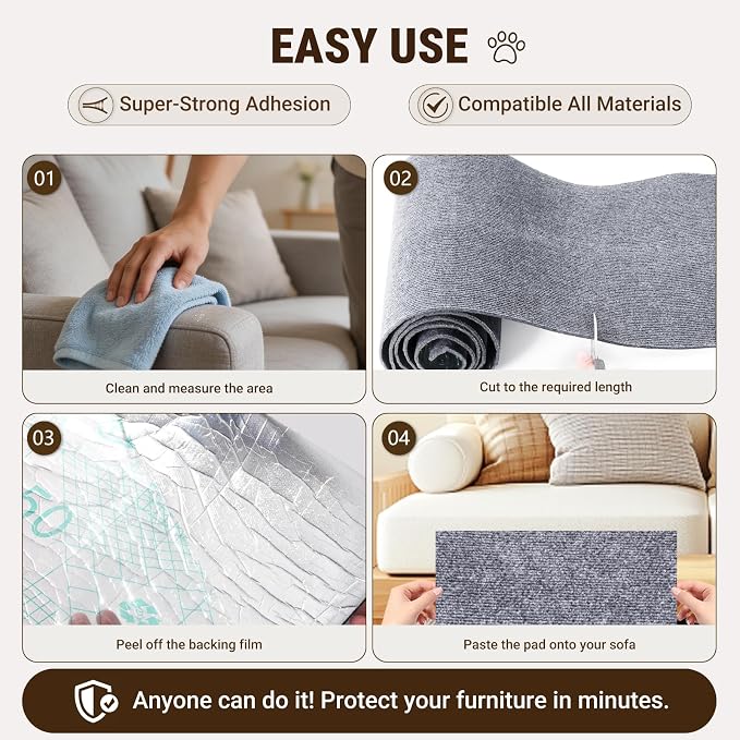 Cat Scratch Couch Furniture Protector,Trimmable Self-Adhesive Cats Claws Scratch Pads, Sisal DIY Climbing Couch Protector for Scratch Post Cat Tree Replacement Indoor(Dark Gray, 78.7"x15.8") - Image 6