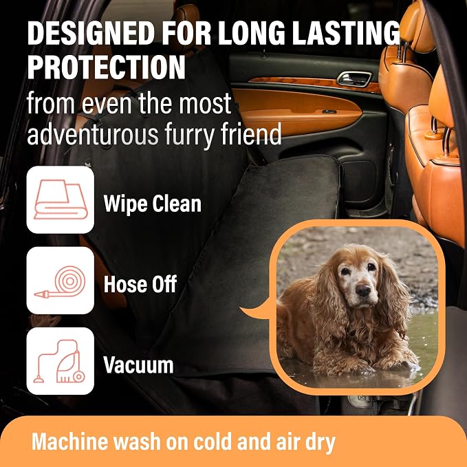 Active Pets XL Waterproof Hammock Large Car Seat Cover, Fits SUVs Trucks Big Sedans, Secure Convertible Travel Bed Protects Backseat Cargo from Dog Puppy Pet Water Food Drool Urine, Black Orange Trim - Image 8
