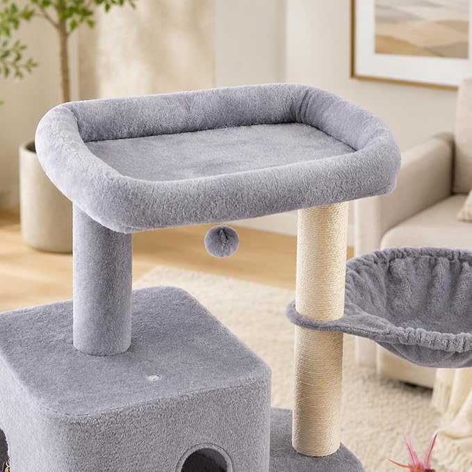 HUITREE 45in Cat Tree Tower with Big Condo for Indoor Cats,Cat Tower with Scratching Post,Scratching Board and Cat Toys,Multi-Level,Small Space,Transformer Cat Tree (336G) - Image 3