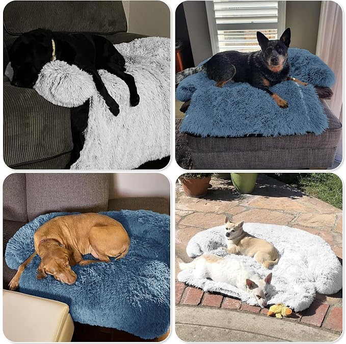 GGIB Calming Dog Bed Fluffy Plush Dog Mat for Furniture Protector with Removable Washable Cover for Large Medium Small Dogs and Cats (Large, Navy) - Image 7