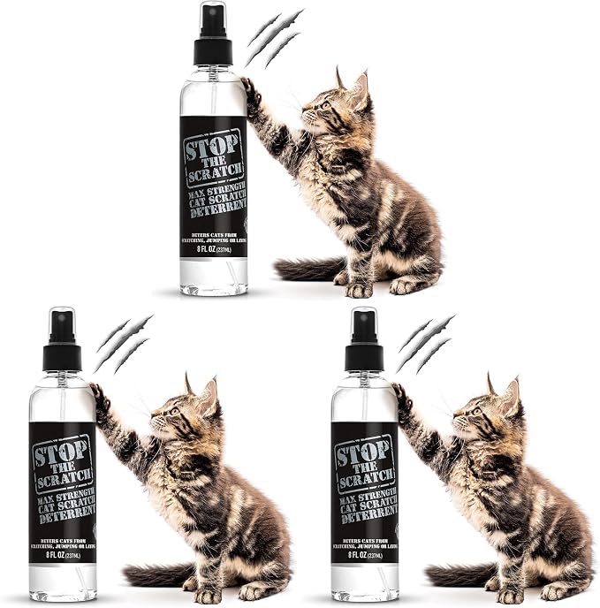 Stop the Scratch Cat Scratch Spray Deterrent – Rosemary Oil, 8 oz (Pack of 3) by EmmysBestPetProducts