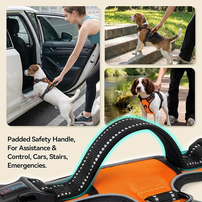 Reflective Dog Harness No Pull Large Breed Vest | with 2 Metal Leash Attachment Hooks(L, Orange) - Image 4