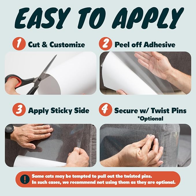 FixZilla Anti Cat Scratch Furniture Protector, 8-Pack Couch Protector from Cat Claws – Heavy-Duty, Easy-to-Apply Scratching Deterrent and Shield for Sofa Corners, Walls, and Doors- with 50 Twist Pins - Image 3