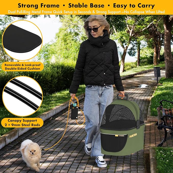 PAWZIDEA Portable Small Dog Crate for Car Travel Up to 33lbs, No-Zip Canopy | Enclosed Dog Car Seat Escape-Proof, Soft-Sided Small Medium Puppy Cats Car Kennel, Foldable Pet Carrier by Seatbelt, Top-Load - Image 5