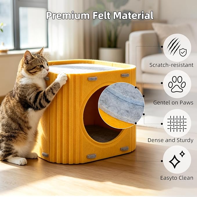 Cat Houses for Indoor Cats, Warm Felt Cat Hideaway, Thick Cat Bed Cave | Scratch-Resistant Cat Cave, Kitten Hideaway for Timid Cat & Small Pet, Modern Sturdy Cats House Condo, Up to 22Lbs - Image 6