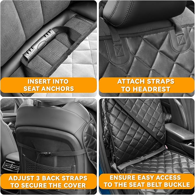 Dog Car Front Seat Cover,PU Leather Car Seat Cover for Pets & Humans,Black | Waterproof,Nonslip,Anti-Scratch,Heavy-Duty Captain Seat Protector Fits Most Cars, Trucks, SUVs，Minivans - Image 7