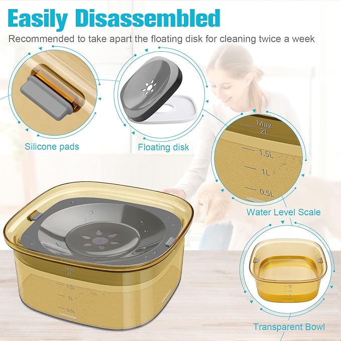 UPSKY 70oz Dog Water Bowl, No Spill Slow Drinking Feeder for Messy Drinker | Large Capacity, Spill Proof, Prevent Pet Prevents Choking, Anti-Slip, Visible Water Level, Suitable for Travel and Car Trips - Image 3