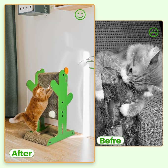 ​Cat Scratcher, Double-Sided Cat Cardboard Scratcher, T Shaped Vertical Cat Scratcher for Wall and Couch Protection, Cat Scratching Post with 3 Sisal Balls and 2 Plush Ball Toys - Image 5