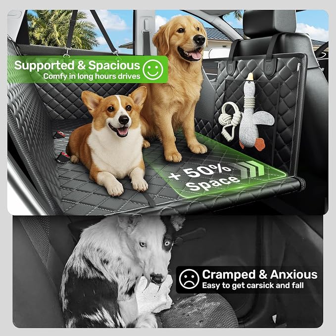 Zanch 2025 Upgraded Dog Car Seat Cover, 450 lbs Heavy Duty Hard Bottom, Waterproof & Anti-Scratch Back Seat Protector, Nonslip Pet Hammock Extender for Mid SUVs, Trucks, Standard-Black - Image 2