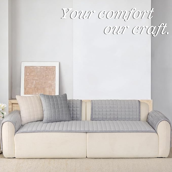 Velvet Washable Couch Cover for Dog,L Shape Sofa Cover for Pets. | 27.6"x27.6",Light Grey,Sectional Couch Cover,Soft Velvet,Non-Slip,Furniture Protector,quilted - Image 3