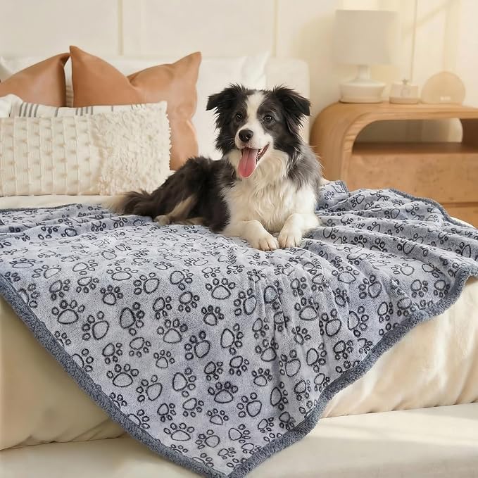Luciphia Waterproof Dog Blanket Reversible Sherpa Fleece for Large Dogs Cat | Soft Print Pet Blanket Washable Pee Proof, Furniture Protector for Couch Sofa Bed Car, Cozy Throw(65" x 57", Grey) - Image 6