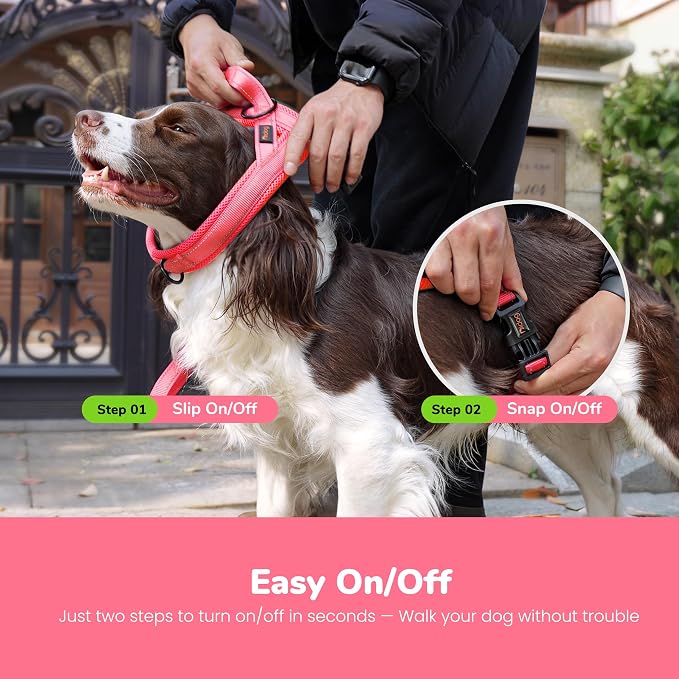 No Pull Dog Harness for Medium Dogs, Breathable Mesh Padded, Pink, M | Quick Fit, Easy On and Off, Lightweight, Reflective Vest Harness for Night Safty, Easy for Walking and Training, Chest 21-26" - Image 4