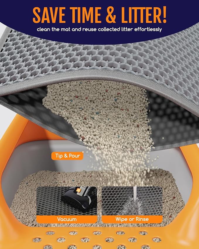 Powools Cat Litter Mat, Double-Layer, 46 x 35 in, Urine-Proof, Grey | Non-Slip Litter Trapping Mat, Easy to Clean, Kitty Litter Mats for Floor, Scatter Control, Waterproof Litter Box Mat for Cats - Image 4