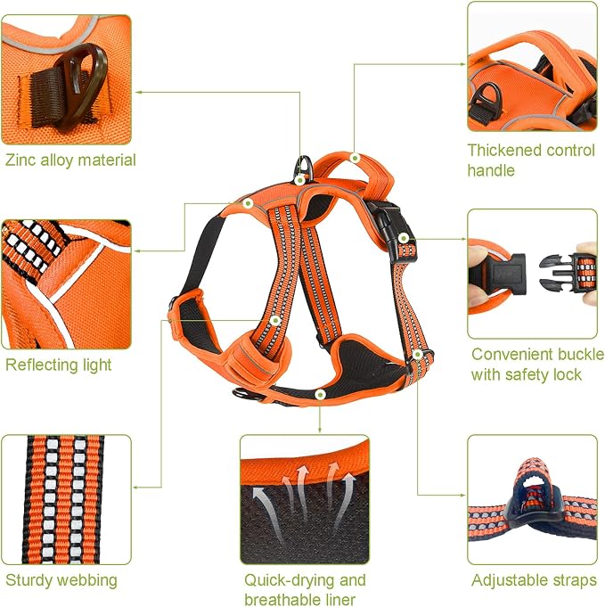 No Pull Dog Harness for Small Medium Large Dogs Adjustable Reflective Pet Vest with Front Clip Padded Harness for Dogs Easy Control Handle Best for Outdoor Training and Walking Orange XL - Image 2
