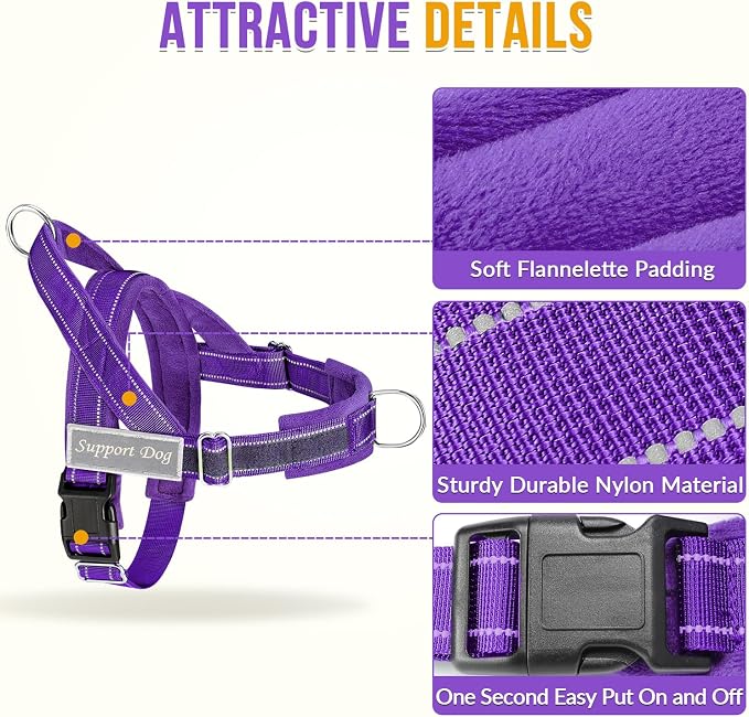 SlowTon No Pull Dog Harness with Front Clip - Heavy Duty, Soft Padded | Neck & Chest Adjustable, Tactical Pet Vest and Leash Set for Large Medium Sized Dogs, for Easy Walk & Training, Purple M - Image 3
