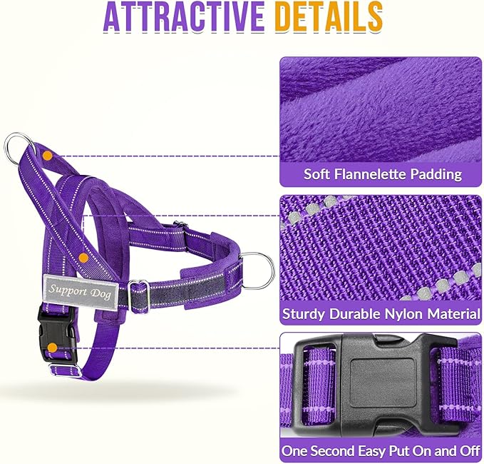 Lukovee No Pull Dog Harness and Leash Set, Soft Padded Vest with Front Clip | Adjustable, No Choke, Reflective,Durable Easy Control Pet Vest Harness for Safe Walking for Medium Large Dogs (Purple, M) - Image 4