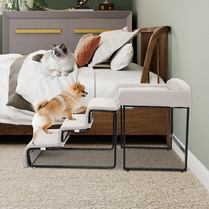 Dog Window Perch with Stairs for Dogs to get on Bed 3-Step Pet Ramp for High Beds Non-Slip Washable Cover The Sturdy Iron Frame with Ideal for Small Dogs Cats Senior Pets with Joint Issues - Image 6