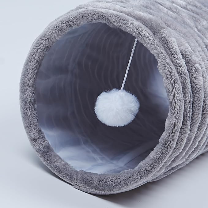 Luxurious Cat Tunnel,43" Straight Cat Tunnel Bed with Balls,Cat Toys for Indoor Cats,Collapsible Peekaboo Cat Cave for Kitten Toys (Gray Stripe) - Image 4