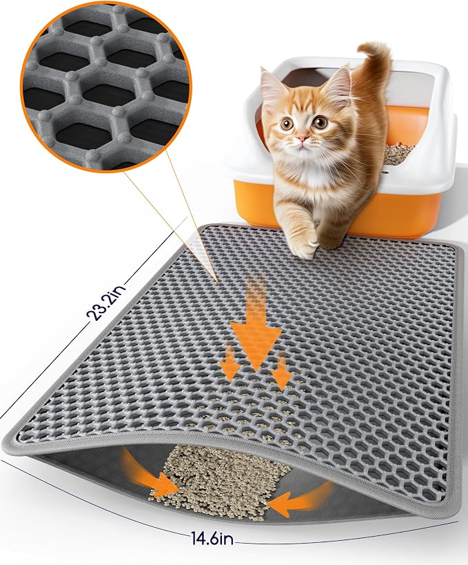 Powools Cat Litter Mat, Double-Layer, 23.2 x 14.6 in, Urine-Proof, Grey | Non-Slip Litter Trapping Mat, Easy to Clean, Kitty Litter Mats for Floor, Scatter Control, Waterproof Litter Box Mat for Cats - Image 7
