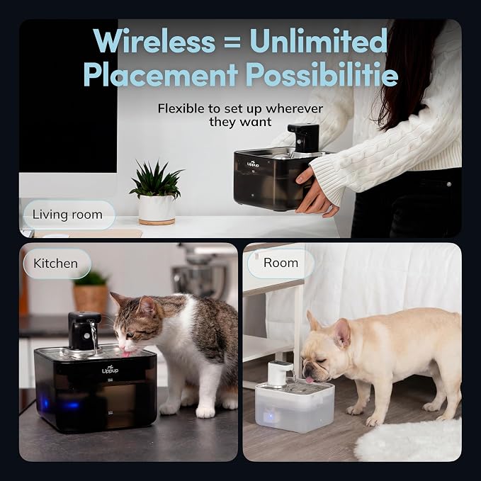 Cat Water Fountain Cordless, 88oz/2.6L Wireless Pet Water Fountain for Cats Indoor, Battery Operated Cat Drinking Fountain with Motion Sensor, Ultra Quiet Pump, BPA-Free, Black - Image 3