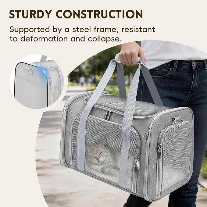 Cat Carrier Soft, Dog Carriers for Small Dog/Large Cat (Up to 16lb) | with High Breathability, Shoulder Strap, Waterproof Mat, Pet Carrier Airline Approved, for Home Outdoor Travel (Gray) - Image 5