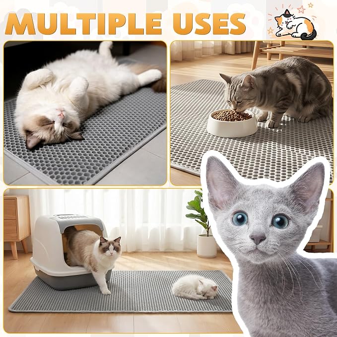 Cat Litter Mat 24"x15", Double Layer Waterproof Litterbox Mat, Gray | Non-slip backing, washable for easy cleanup, traps stray litter with waterproof honeycomb large grid that is urine-proof. - Image 6