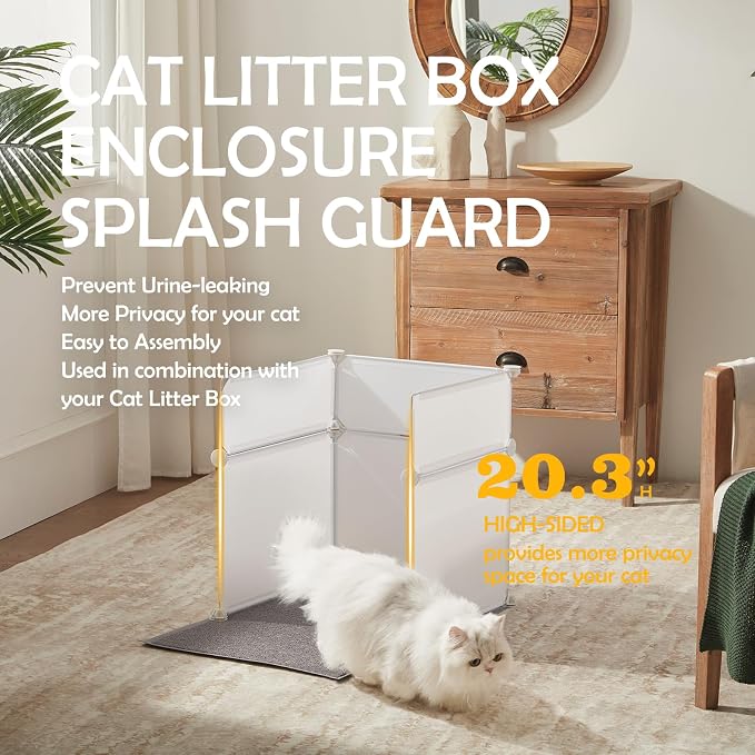 MEEXPAWS Cat Litter Box Enclosure, Splash Guard High Walls with Litter Mat | Large Litter Box Pee Shield, DIY Plastic Sheets Easy Clean, Litter Containment, Privacy Screen, Wall Protector - Image 2
