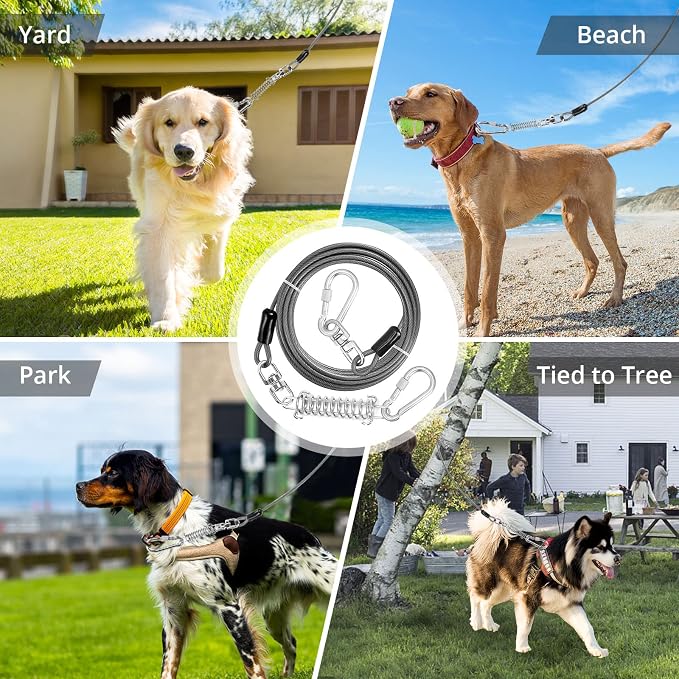 jenico Dog Tie Out Cable - 30 ft Heavy Duty Dog Lead for Yard | Outdoor Runner Cable with Swivel Hook and Shock Spring for Small Medium Large Dogs Up to 500 lbs Dog Tether for Yard Camping - Image 7