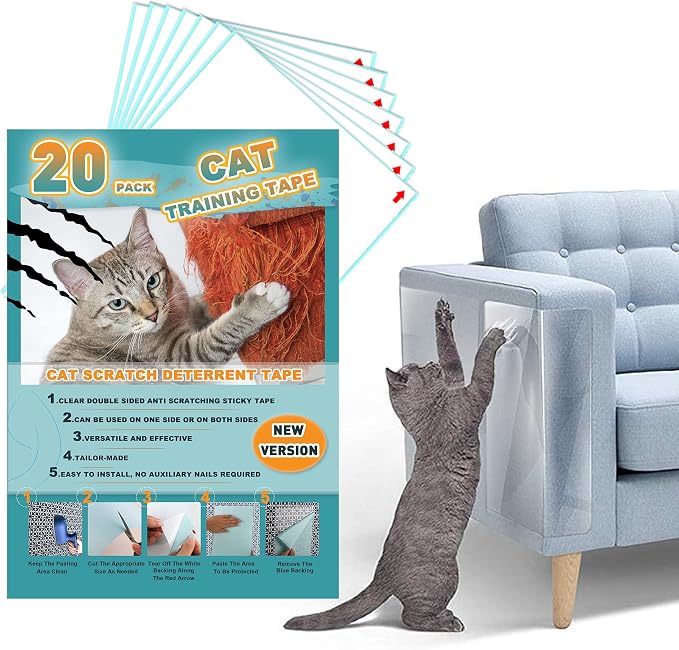 Cat Scratch Deterrent Tape Anti Cat Scratch Furniture Protector Tape Sheets | 20 Pack Couch Protector from Cat Claws, 12*8" Transparency Double Sided Anti Scratching Sticky Tape for Cats Training Tape by LQ-TT-CY-CX