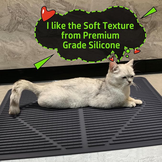 Mofason Rubber Large Cat Litter Mat - Black Silicone Kitty Litter Box Mat | Washable & Waterproof 28"x20" Silicone cat litter mat trapping catcher mat; kitty cat litter box rug catcher mat easy clean - Image 8