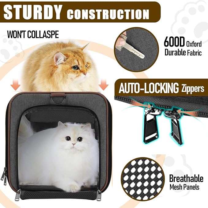 GAPZER Large Cat Carrier Soft, Collapsible Travel Pet Carry Bag, Small Dogs | Large Kitty Cat 20 lbs Maine Coon, Top Load Transport Small Puppy Dog Kennel, Yorkie Little Dog 10lbs, Ventilation Brown - Image 2