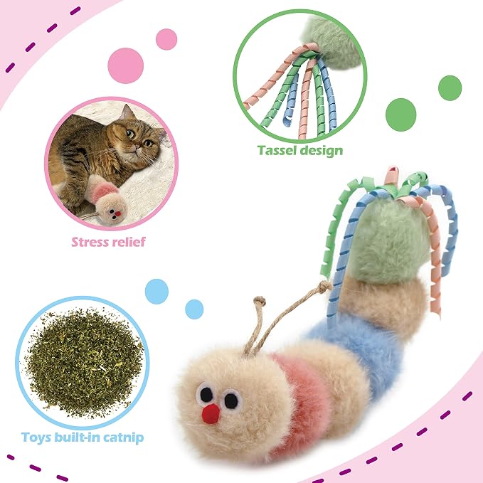 Jumpaws Interactive Natural Catnip Toy, with Rattle, Bite Resistant, for All Ages Indoor Cat, Shape of Caterpillar, Kitten Toy (Large/ 1 Pack/Cat Kicker) - Image 2