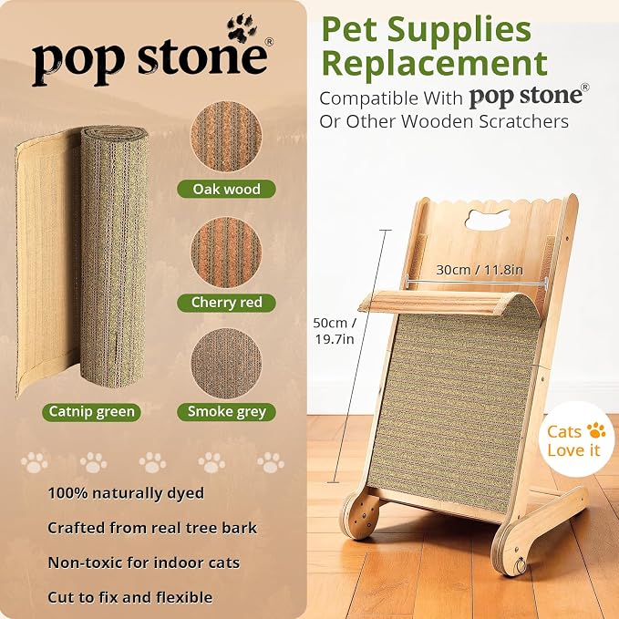 Natural Cork Cat Scratcher Mat with No Pre-Applied Adhesive, Bonus Hook-Loop Tape Included. Replacement for Cat Post, Scratcher, Ramp, Cat Whell and Pet Supplies. (Catnip Green, 39.4 x 11.8 Inch) - Image 2