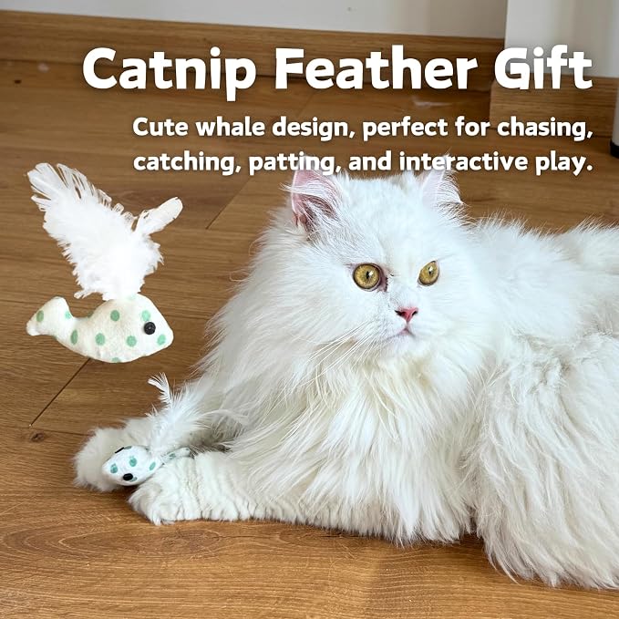 CECE PAW 12 Pack Natural Catnip Pouches for Cat Toys, Non-Woven Fabric Cat nip Refills, Gift Packaging with Catnip Tea Bags and Feather Whale Toy - Image 5