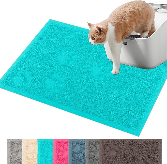Darkyazi Cat Litter Box Mat for Floor Litter Trapping Mat Non-Slip Backing, Scatter Control, Easy Clean, Water Resistant, Soft on Paws (15.75" x 11.75",Lake Blue) by DARKYAZI
