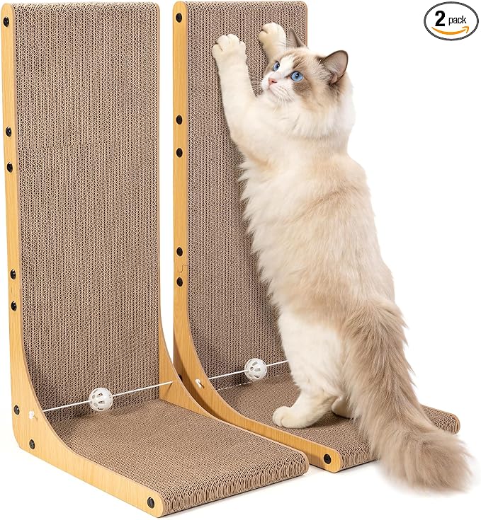 Value 2-Pack 26.8 Inch Cat Scratching Post, Premium High Density Cardboard Cat Scratcher for Multi-Cat Homes, Reinforced Durable Scratching Pad with Catnip Toy Ball for Indoor Cats by Unknown